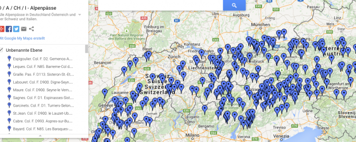 Übersicht von Alpenpässen